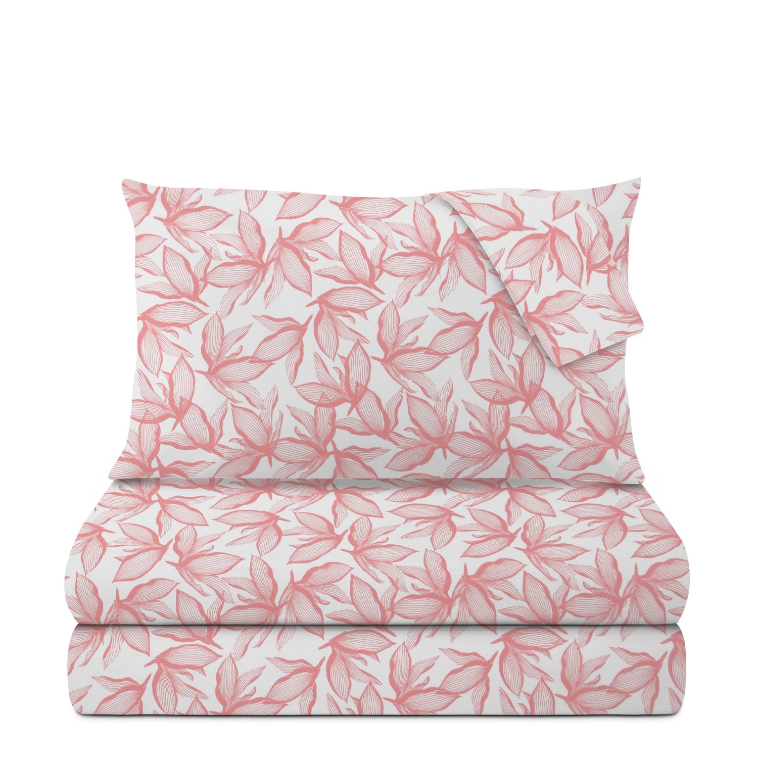 Completo letto matrimoniale policotone foglie rosa
