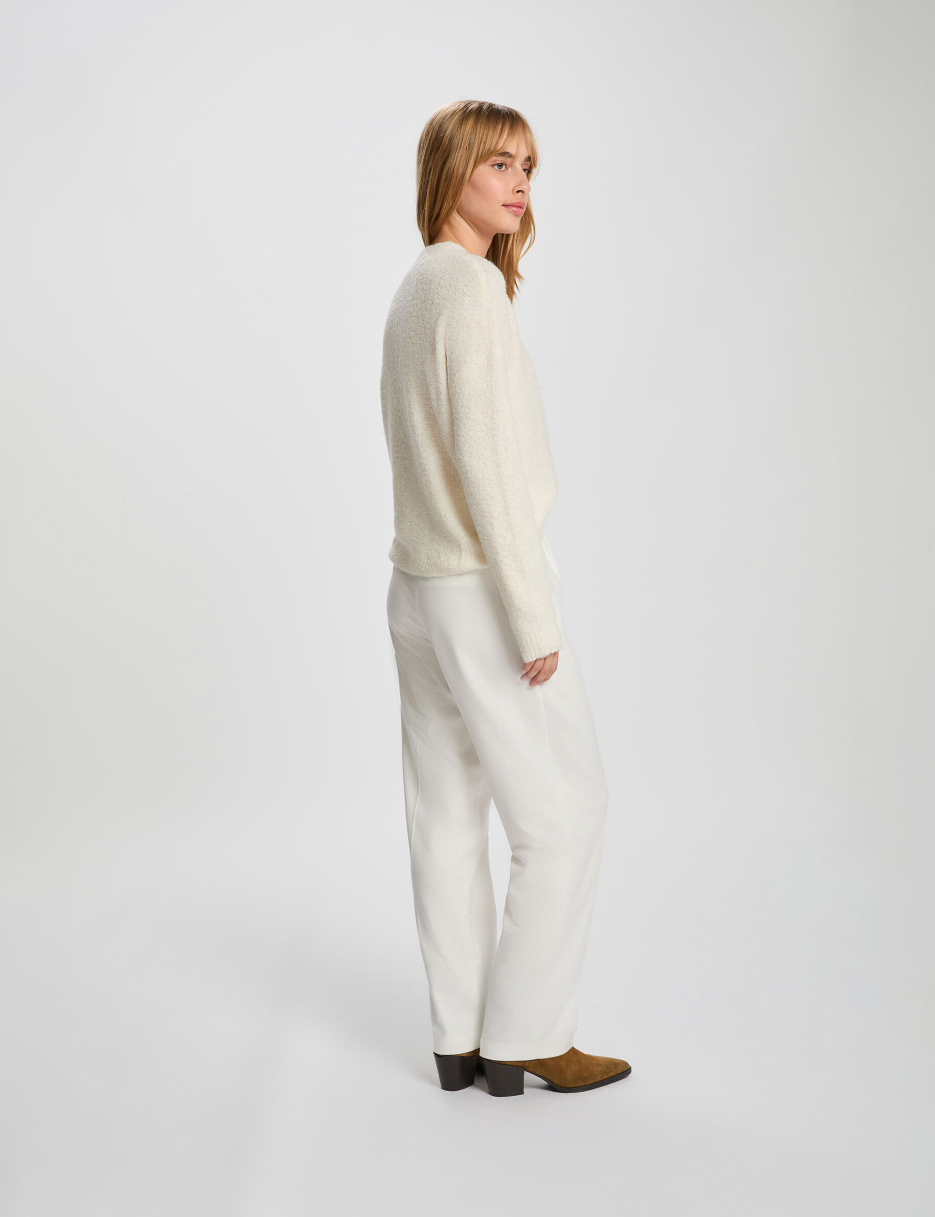 Jumper High Collar And Buttons Ivory Women