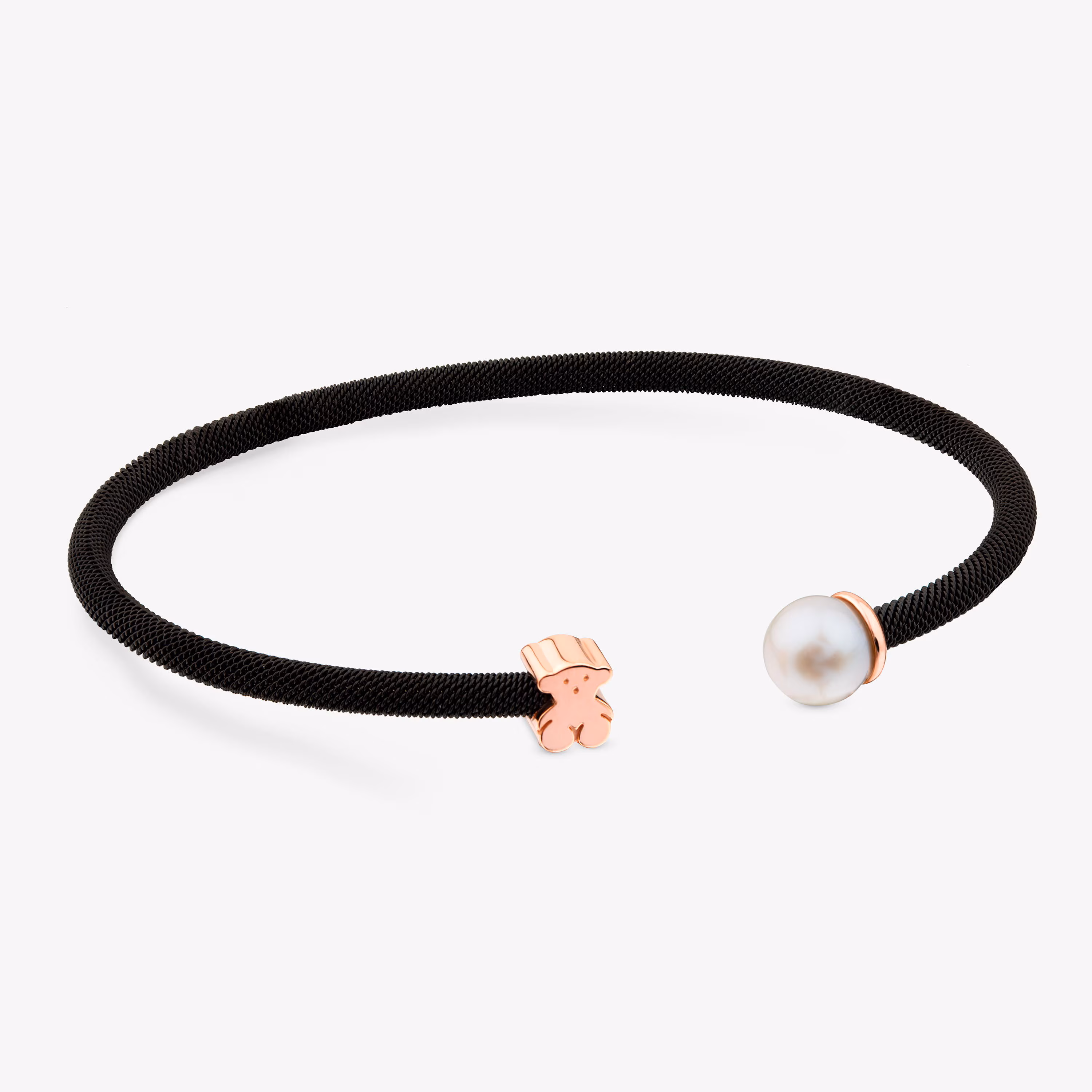 Pulsera de acero con baño de oro rosa 18 kt sobre plata y perla Icon Mesh