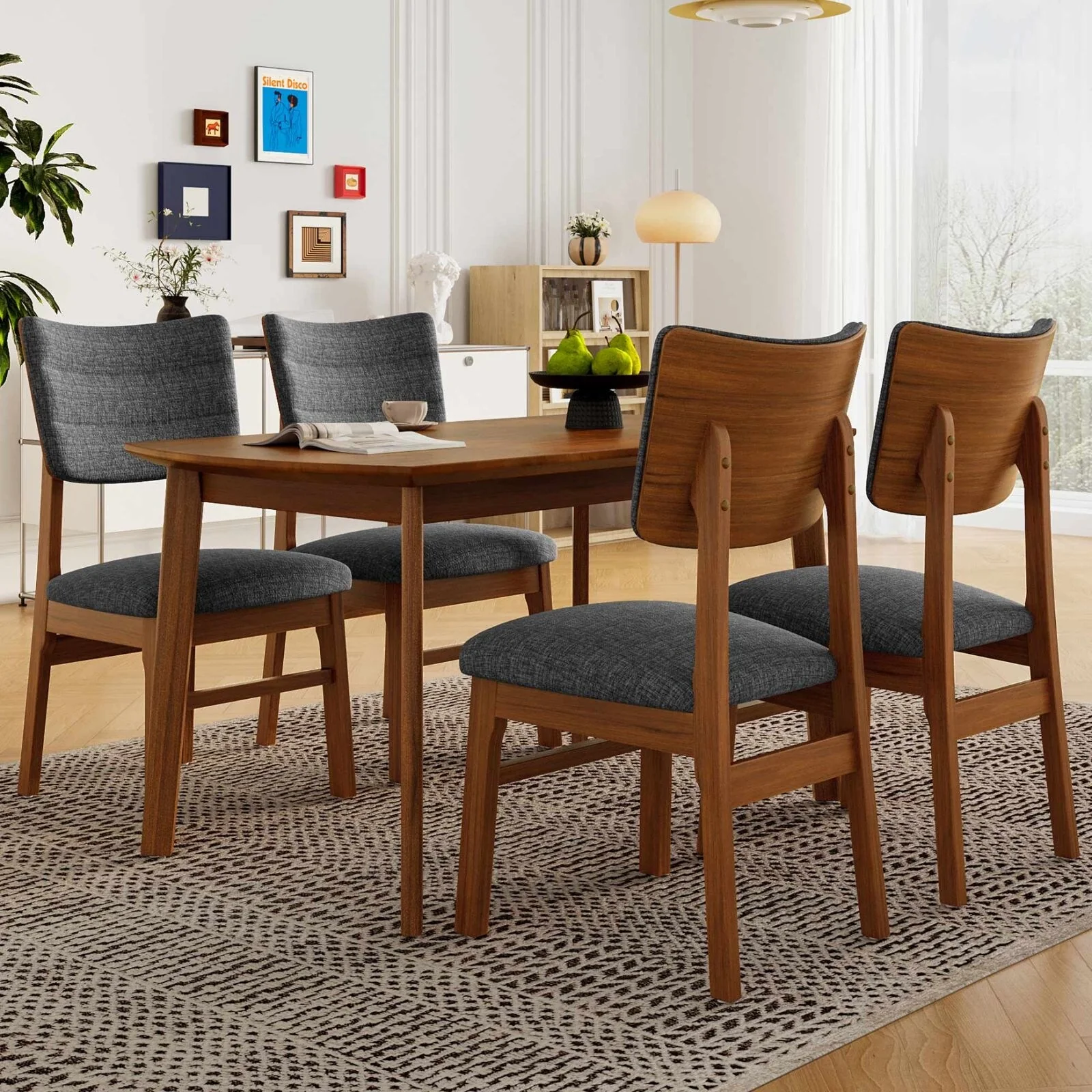 Modern Farmhouse 4 Seater Dining Table Set With Upholstered Chairs