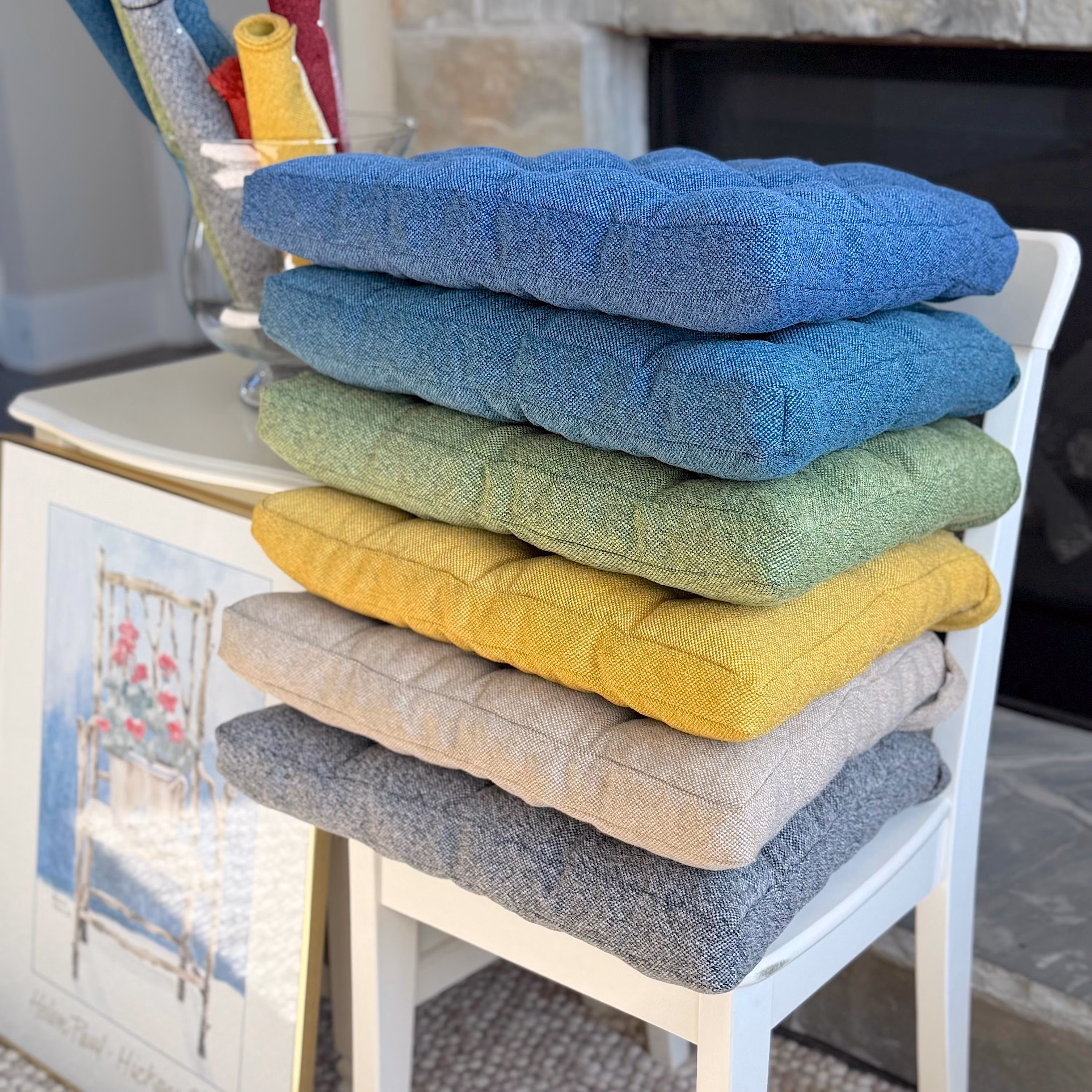Trapezoid Chair Cushion with Ties, Tweed Dining Room Chair Pads, Apartment Decor