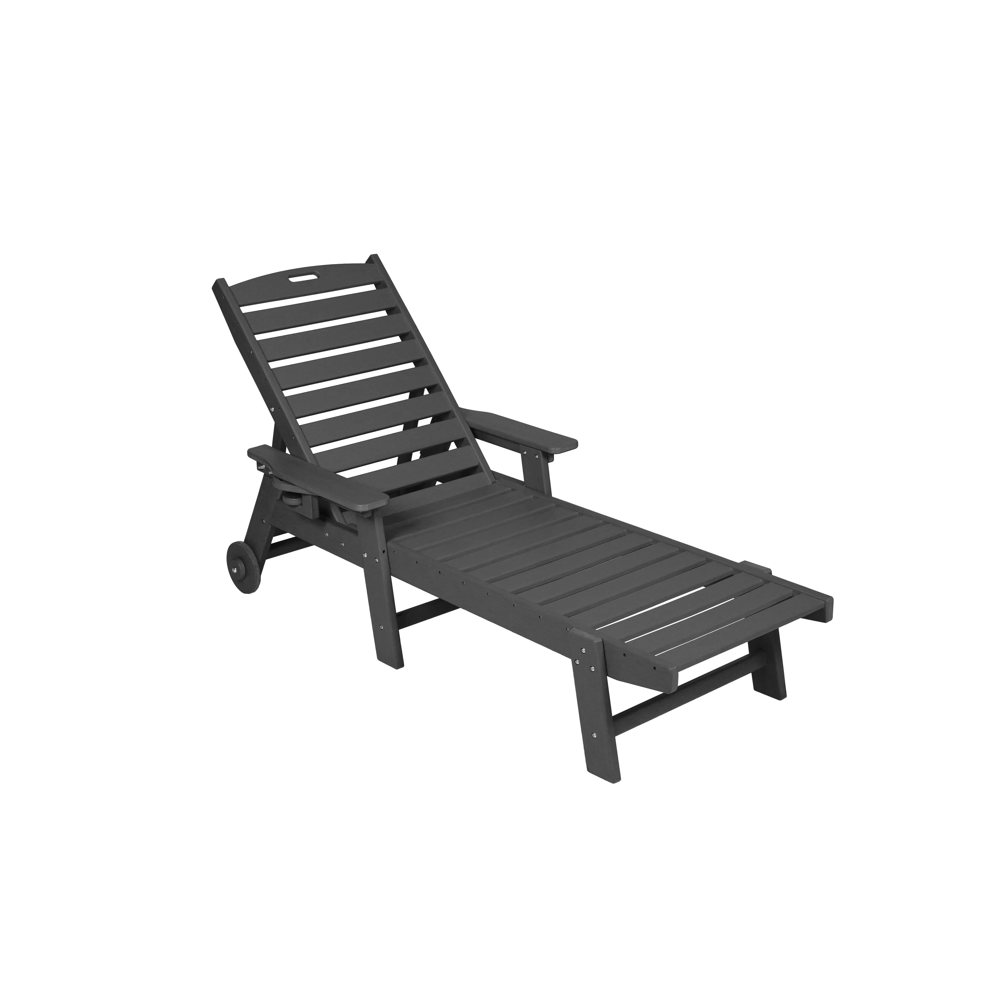 Lounge Chair with Side Table, 3-Piece Oversized Chaise Lounge Chair Setwith Wood Texture,All Weather Patio Lounge Chair