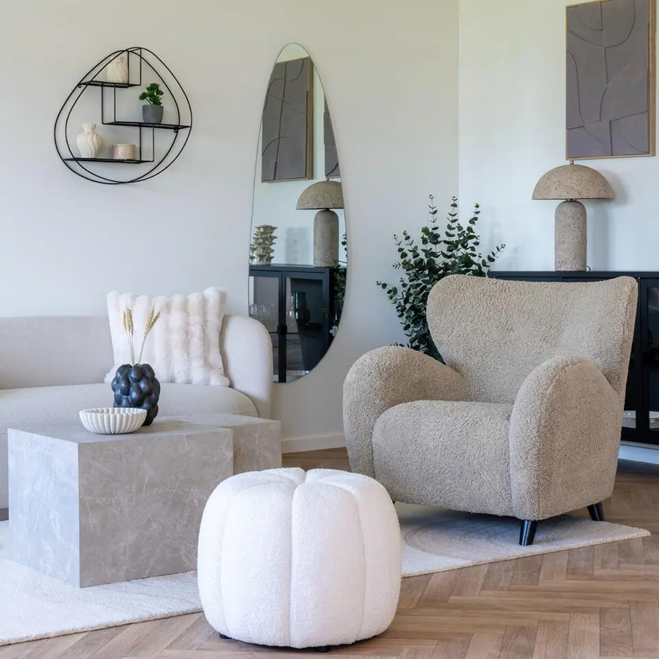 Poef Stof Off White - Zithoogte 38cm - &Oslash;48x38cm - Paisley