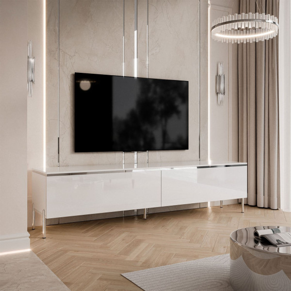 Szafka rtv AURORA SILVER 180 cm, nóżki proste chromowane