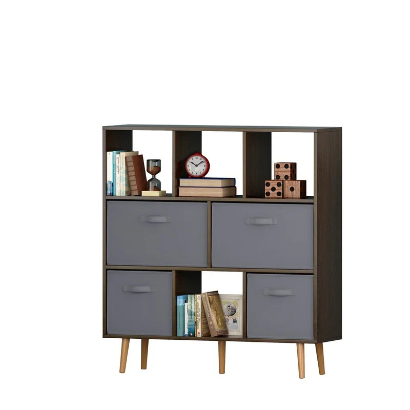 42.12 H x 39.37 W Cube Bookcase With Bins White/Brown