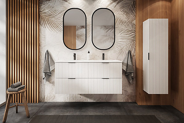 Meuble de salle de bain suspendu sous double vasque ADEL BLANC 120 cm