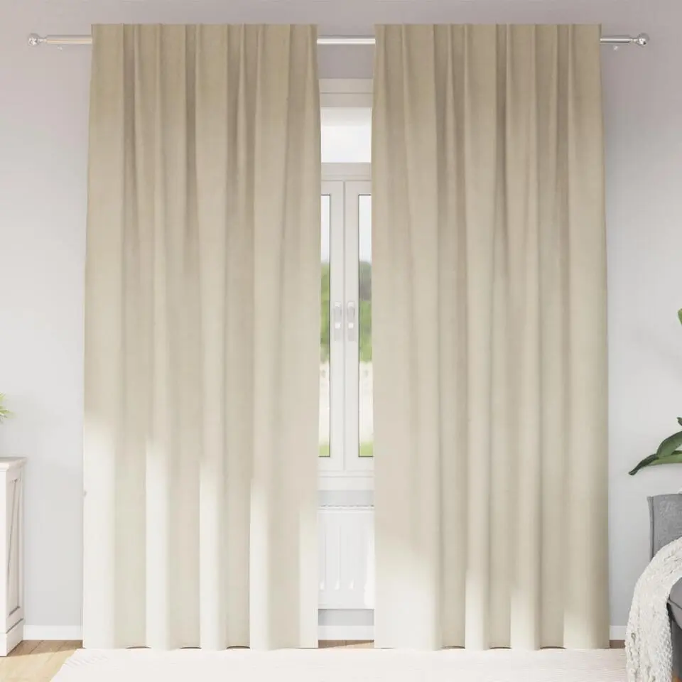 vidaXL Gordijnen met lussen - Verduisterend - Cr&egrave;me Fluweel - 140x260 cm - 2 St.