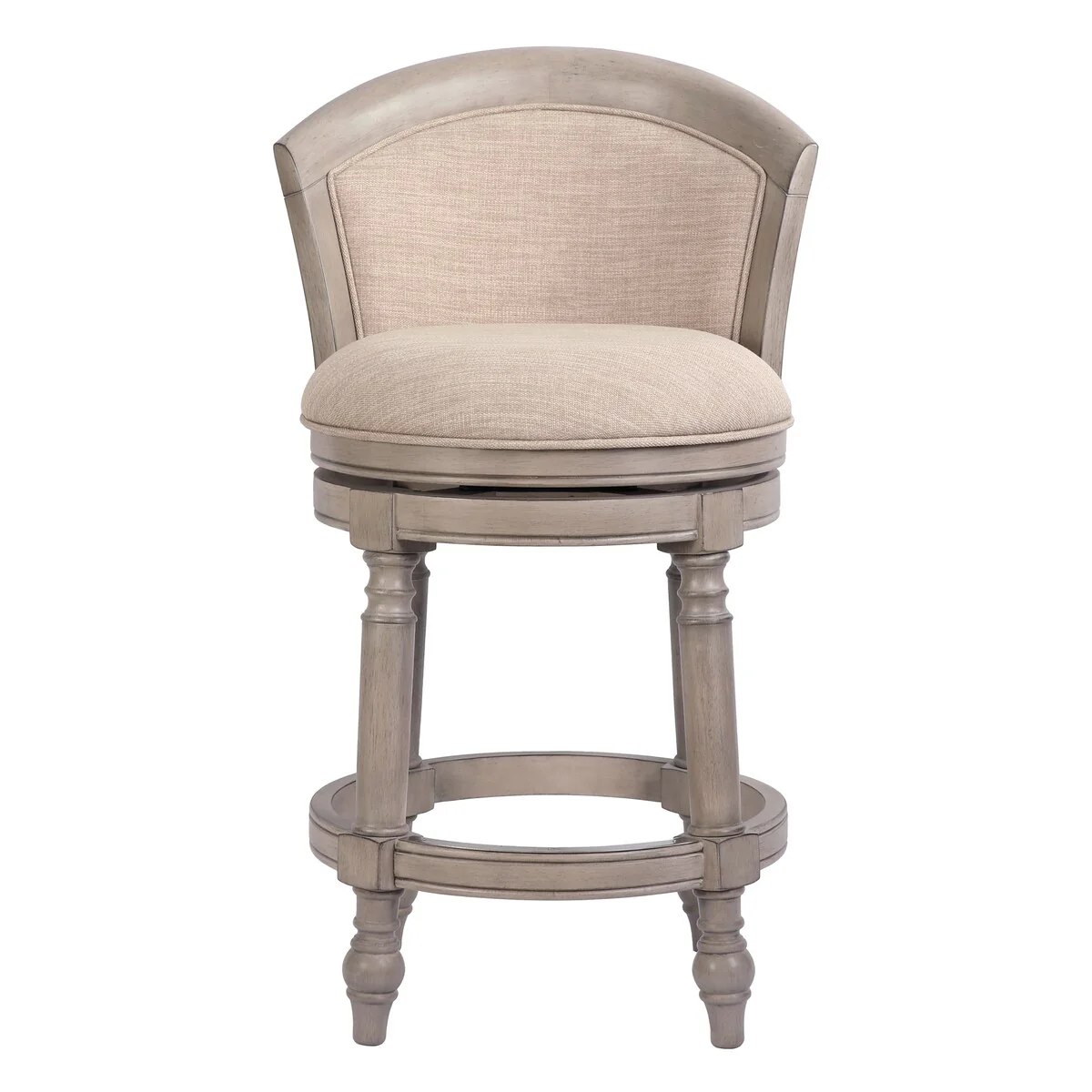 Emily Wood Upholstered Barrel-Back Bar Stool with Swivel Seat