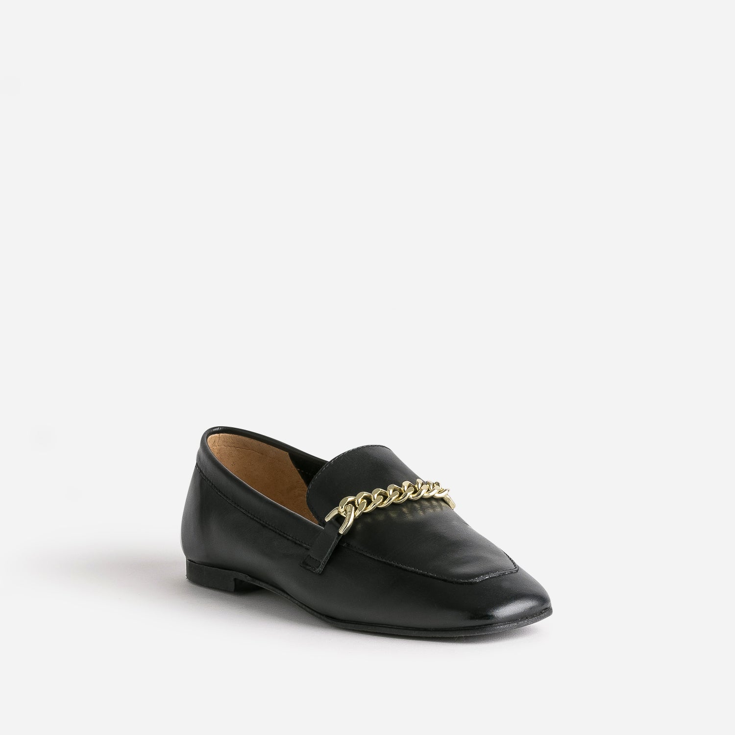 Mocassin noir en cuir chaîne-bijou
