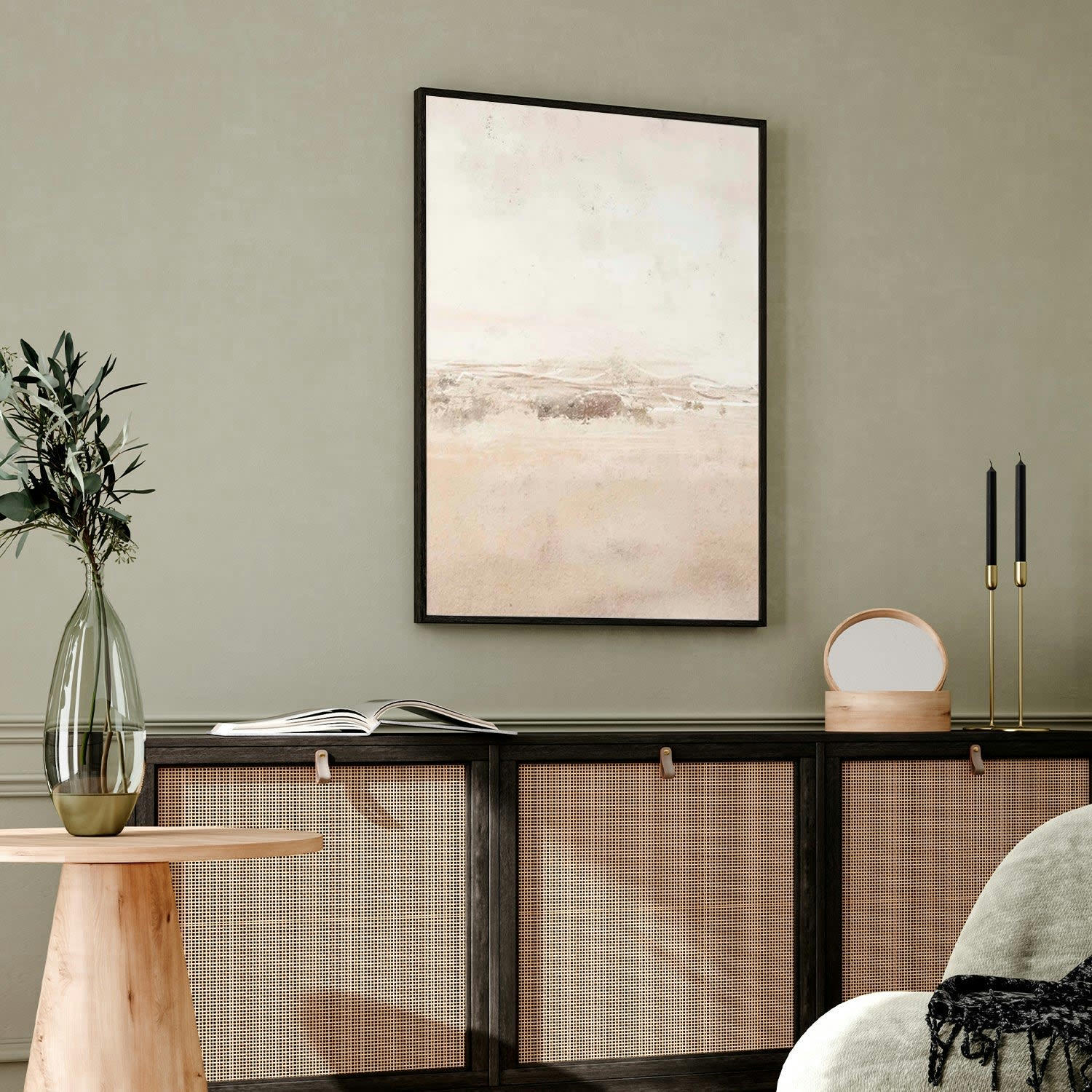 MINIMALISMO - Affiche avec cadre noir -  coups de pinceau abstraits - 30x40