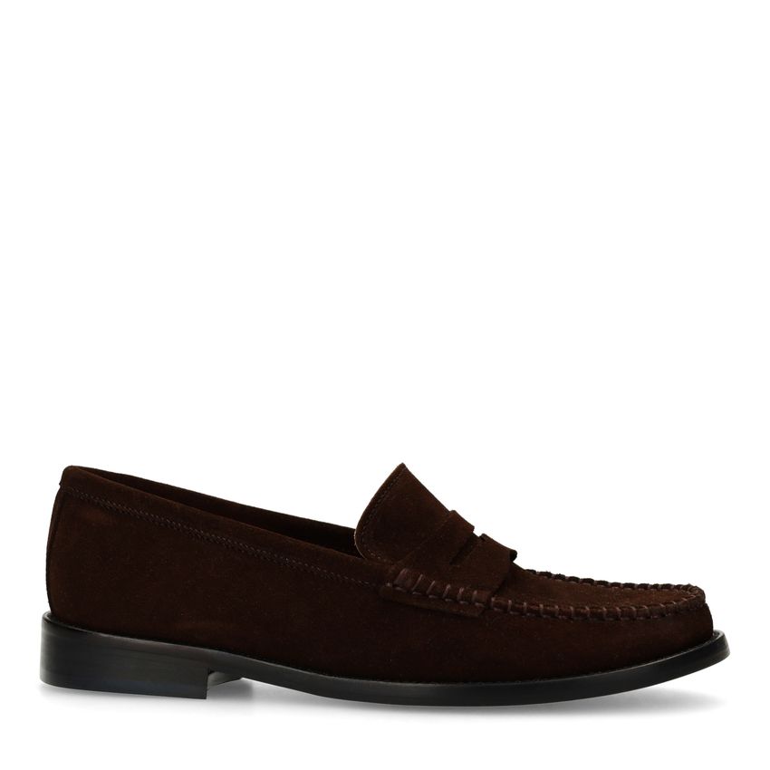 Manfield Donkerbruine suède loafers