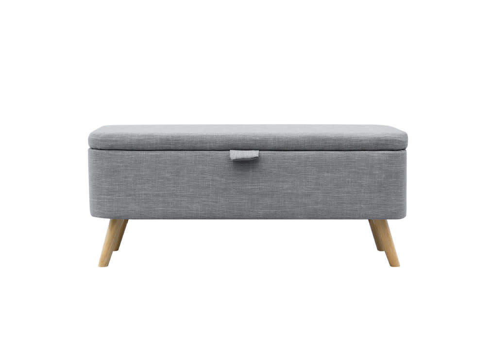 POLY - Bout de lit avec coffre de rangement et pieds en bois - Gris