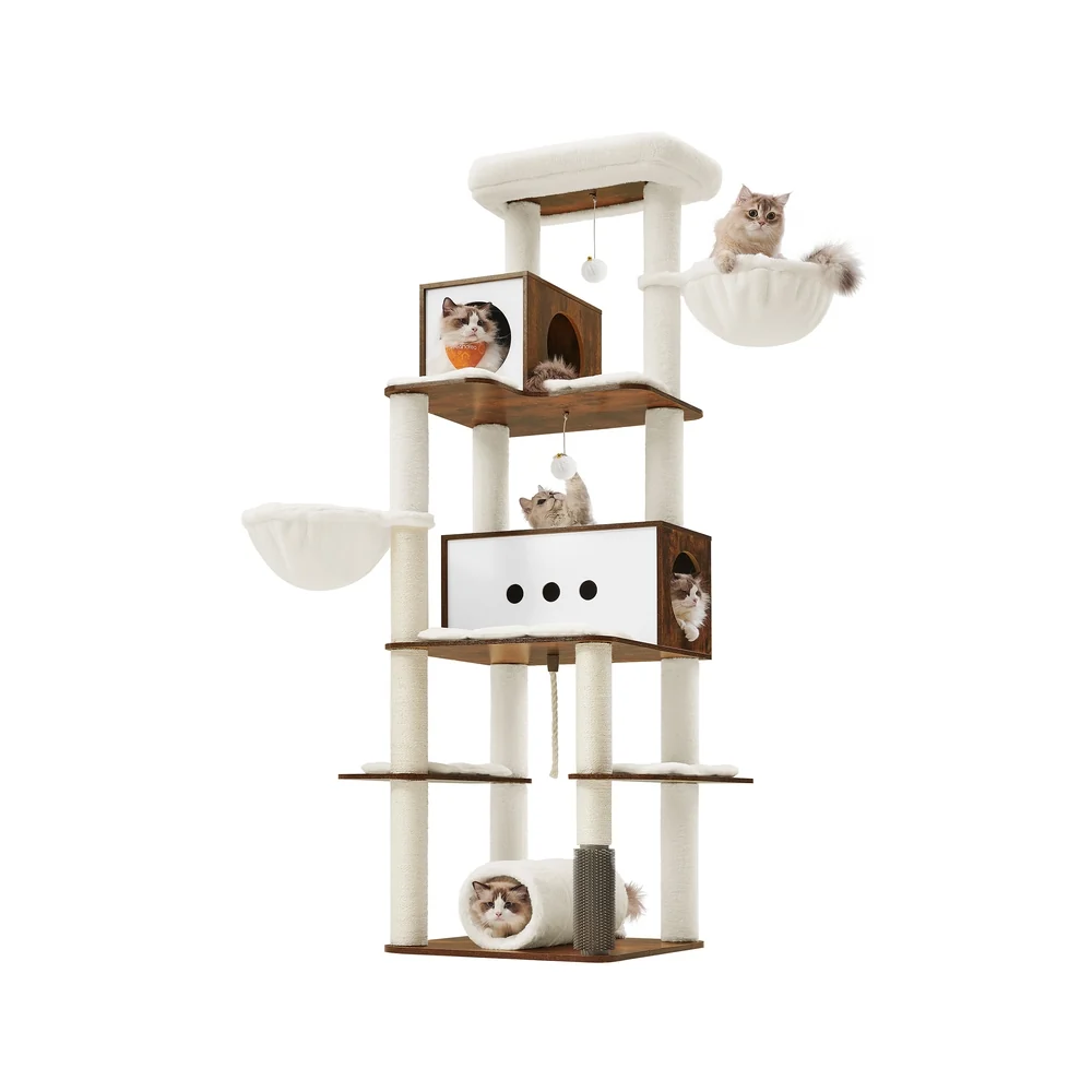 Arbre à chat 197 cm avec 2 niches 2 paniers 4 griffoir