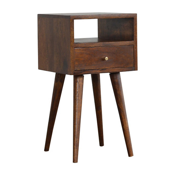 Artisan Furniture table de chevet en bois massif de châtaignier, 1 tiroir et compartiment ouvert, brun foncé