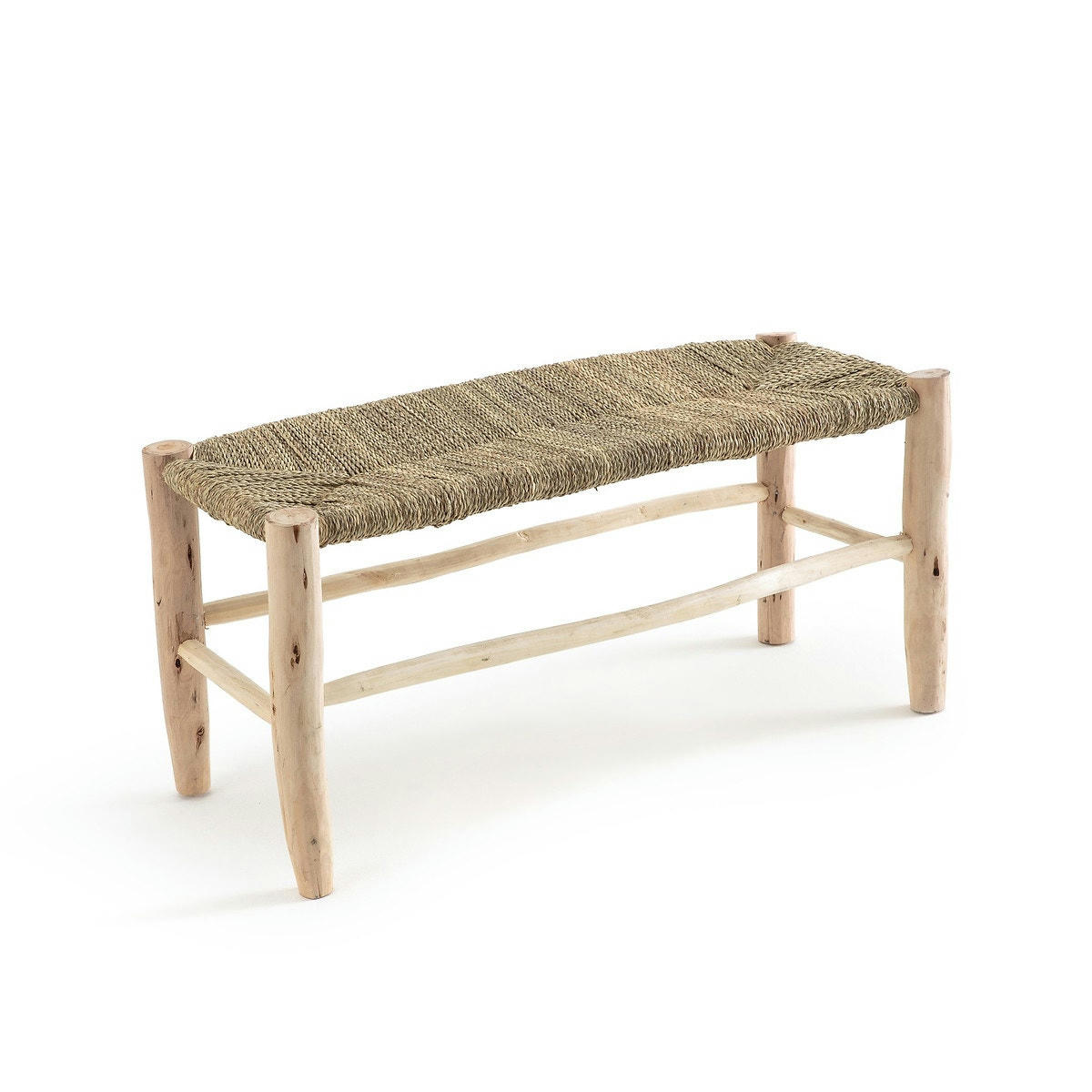 Banc GHADA, en bois de saule brut et doum tressé