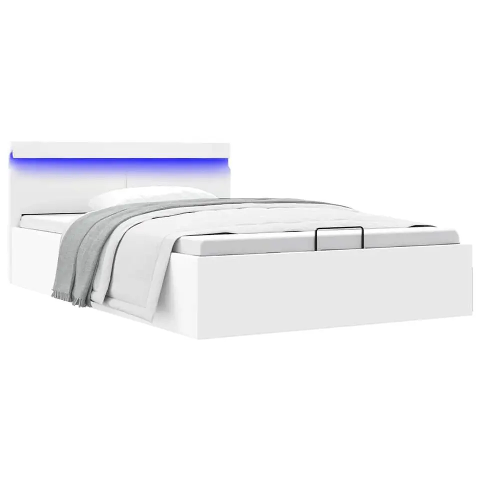 vidaXL - LED bed met opbergruimte - Hydraulisch - Wit - Kunstleer - 140x200 cm