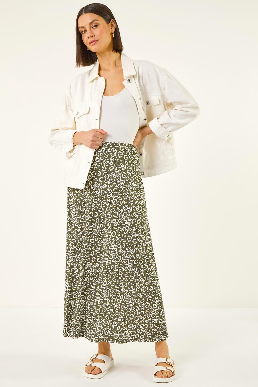 Roman Leopard Print Midi Skirt