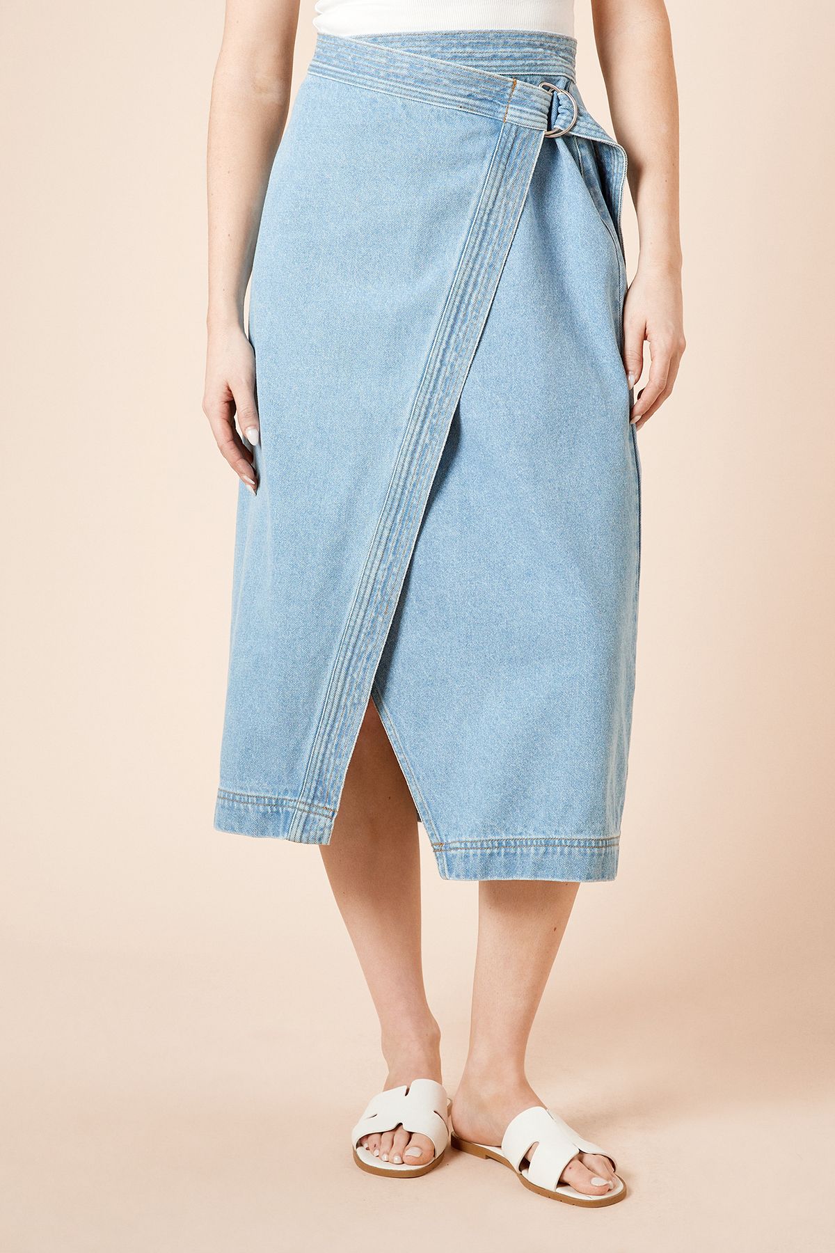 Dorothy Perkins Wrap Front Denim Midi Skirt