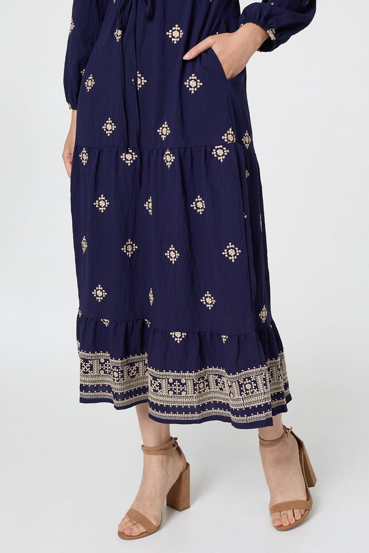 Izabel London Border Print Long Sleeve Midi Dress