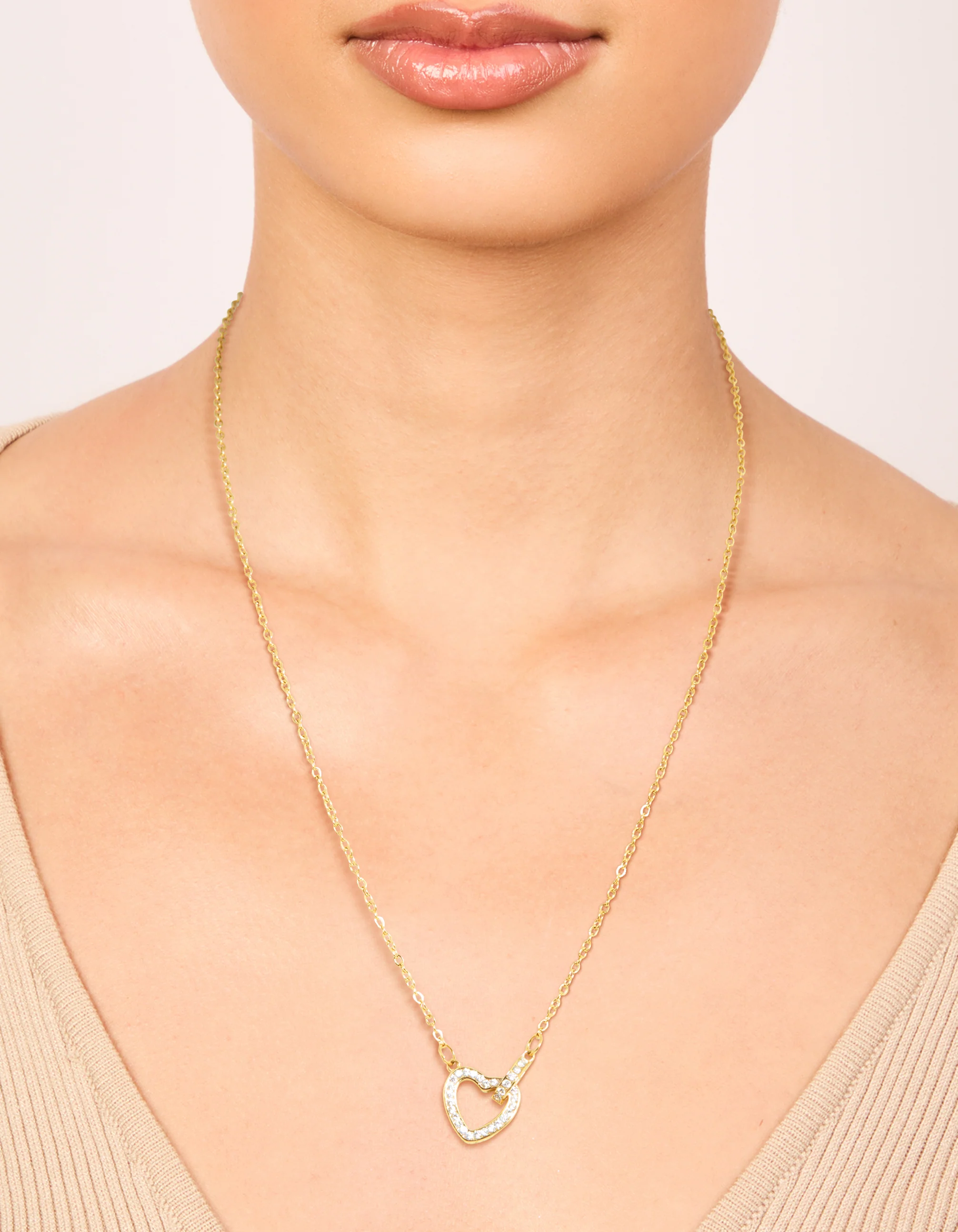 Waterproof Gold Plated Stainless Steel Cubic Zirconia Hollow Heart Necklace