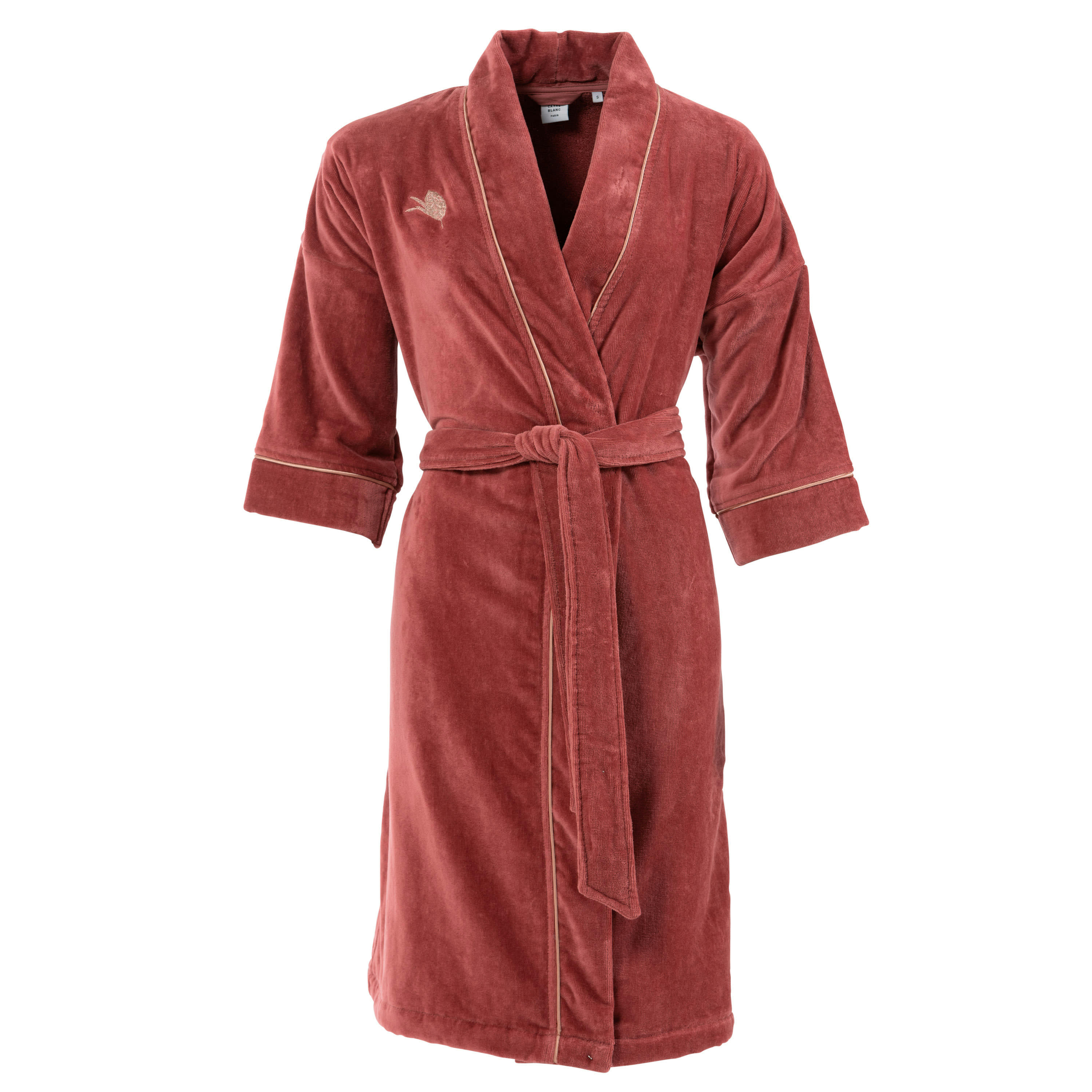 CALATHEA - Peignoir femme coton col kimono rouge