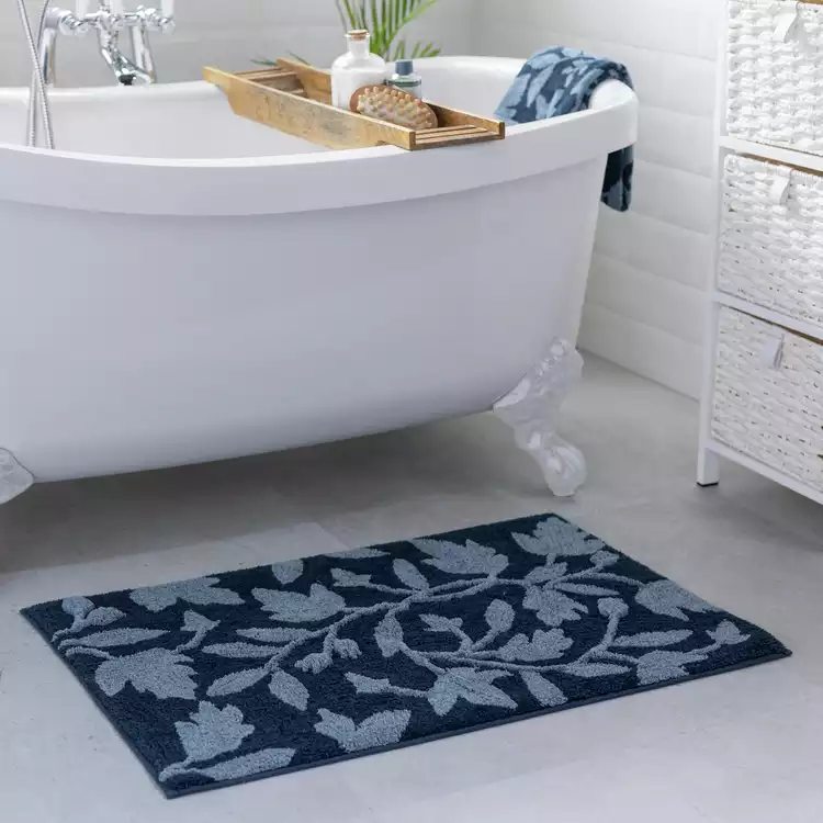 Habitat Botanical Bath Mat - Navy