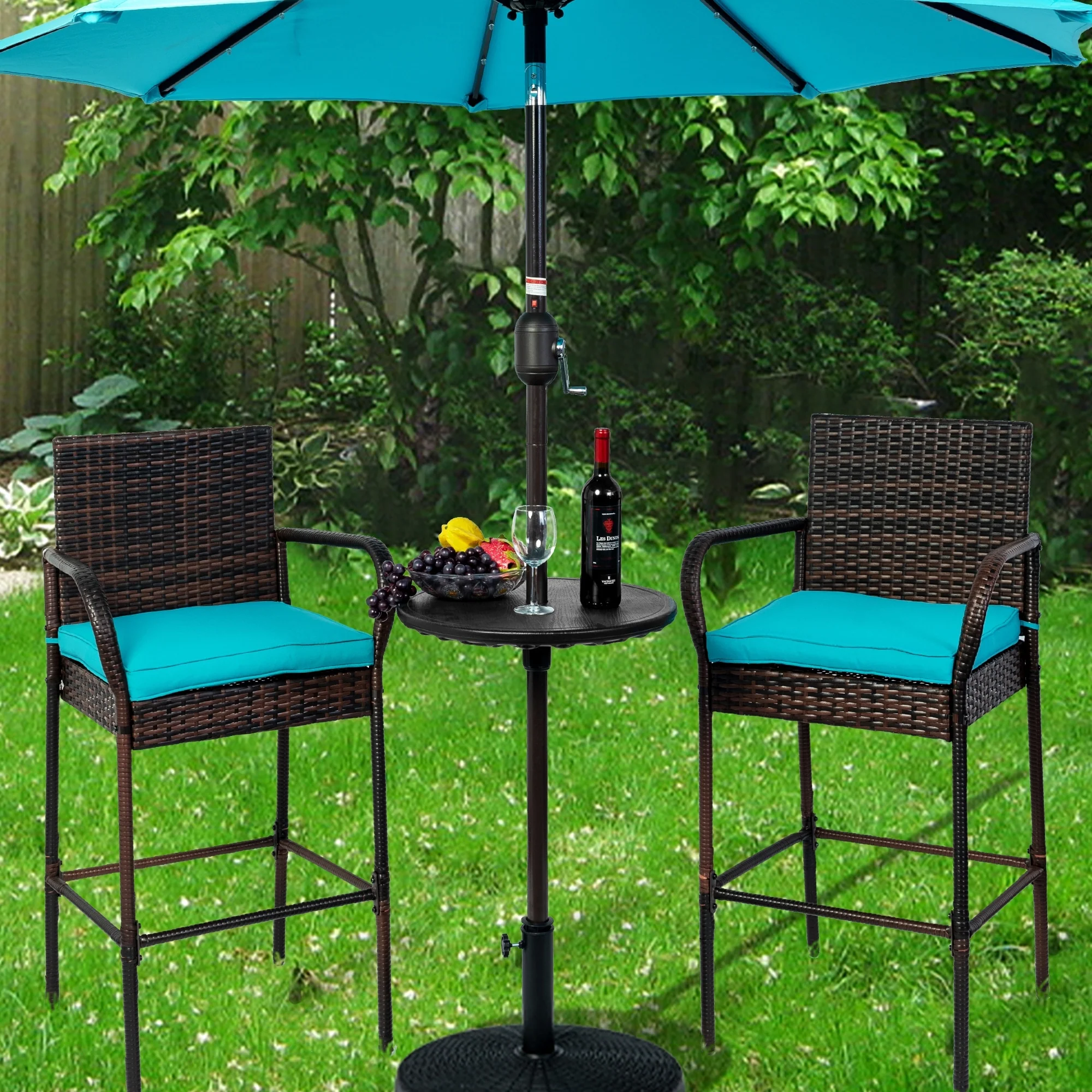 Outdoor Adjustable Umbrella Table, Portable Round Table Tray with Umbrella Hole