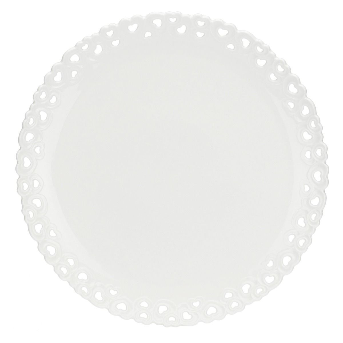 Zdobiony talerz do ciasta Valentino - Biały, 34 cm