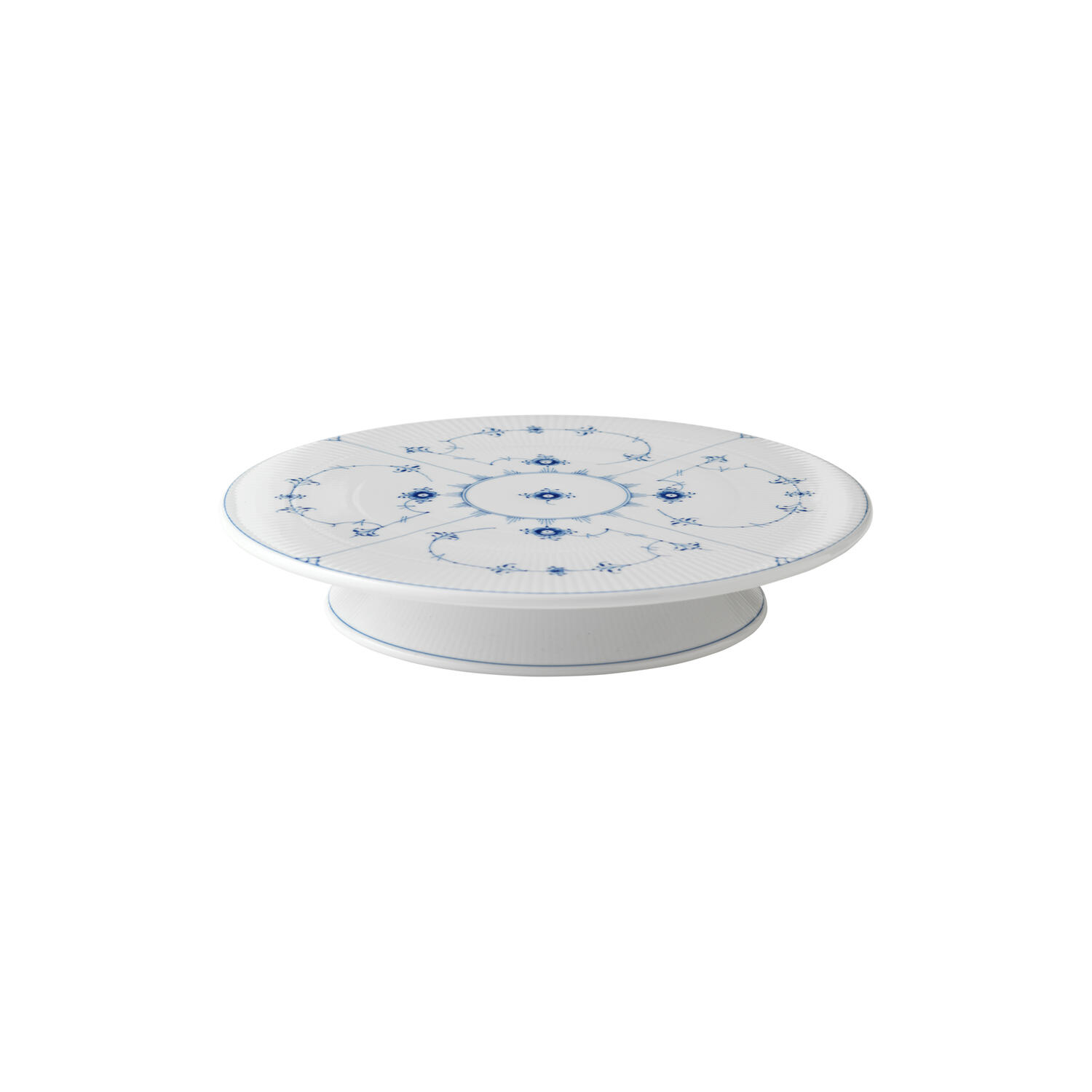 Musselmalet Riflet fad p&aring; fod ø 32 cm