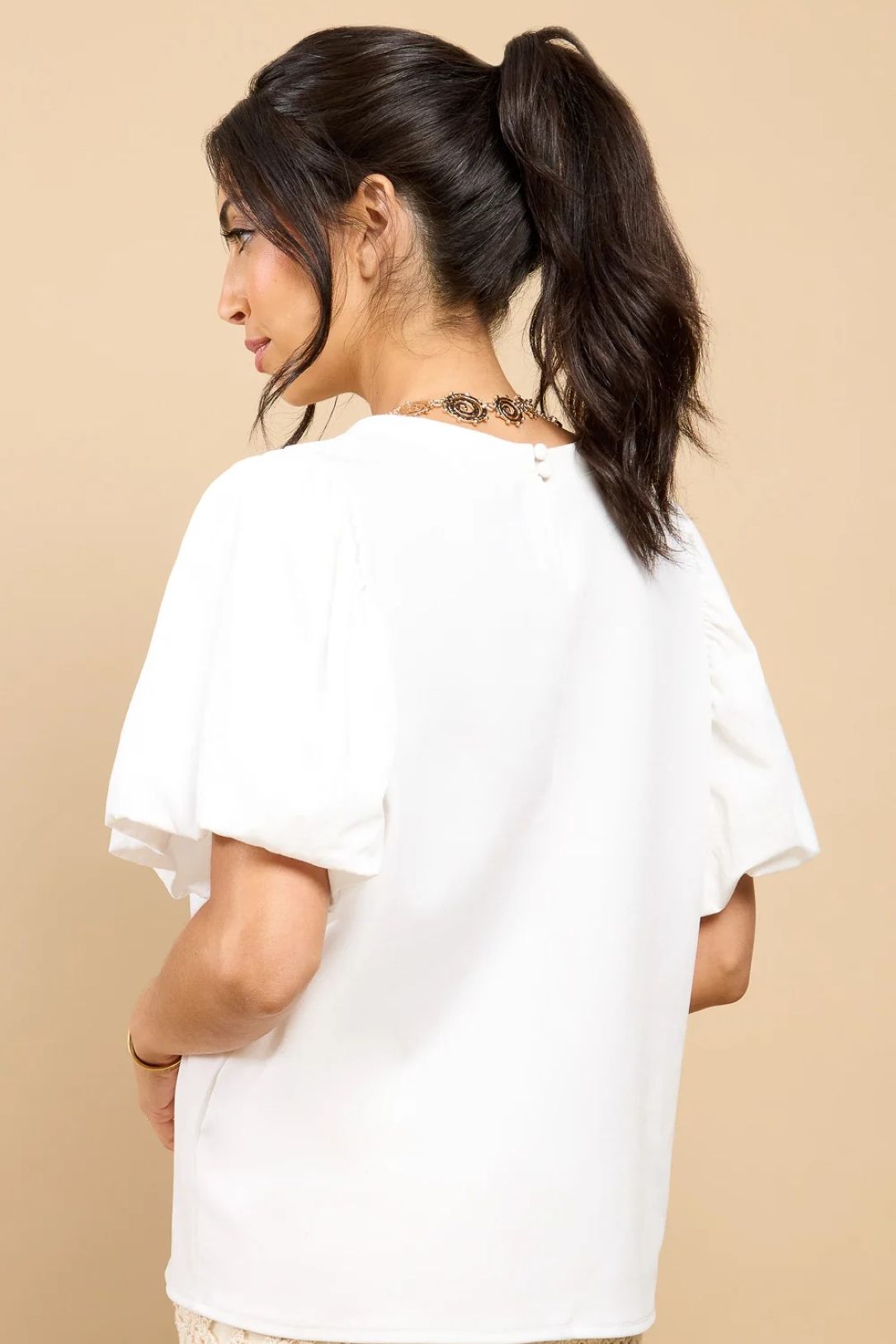 Little Mistress White Balloon Sleeve Top