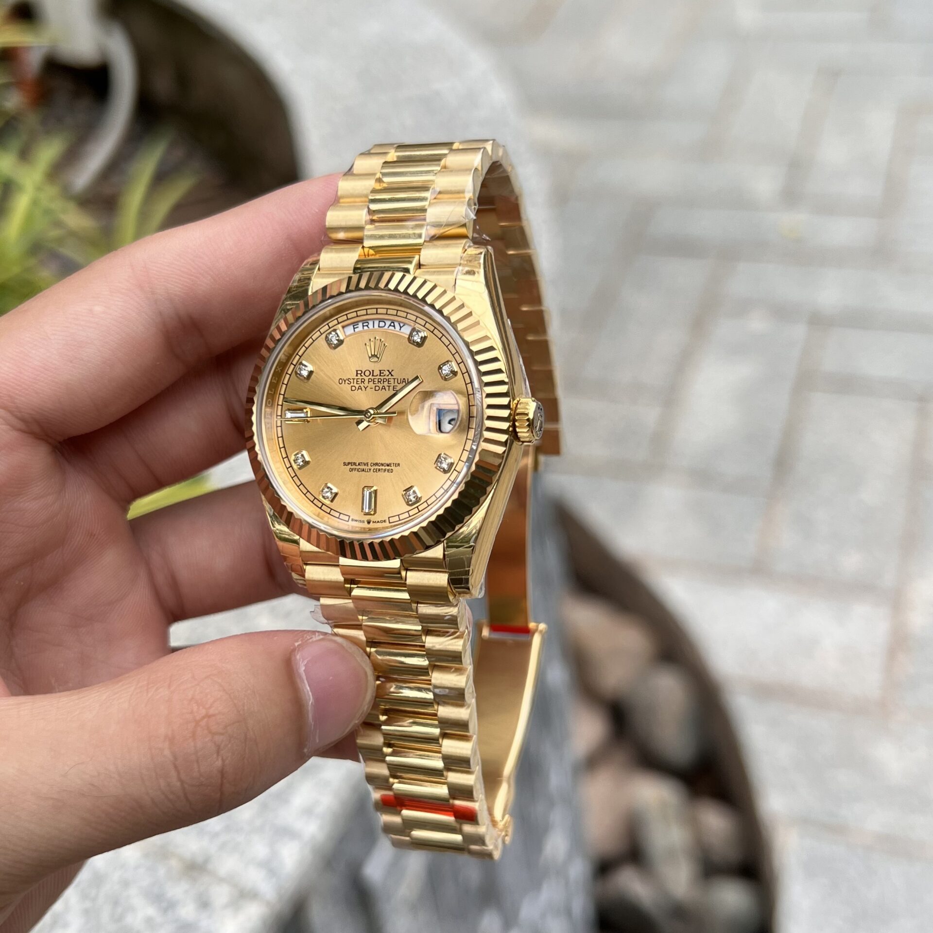 Rolex Day-Date YG Plated Champagne Dial CZ Diamonds 40mm Replica