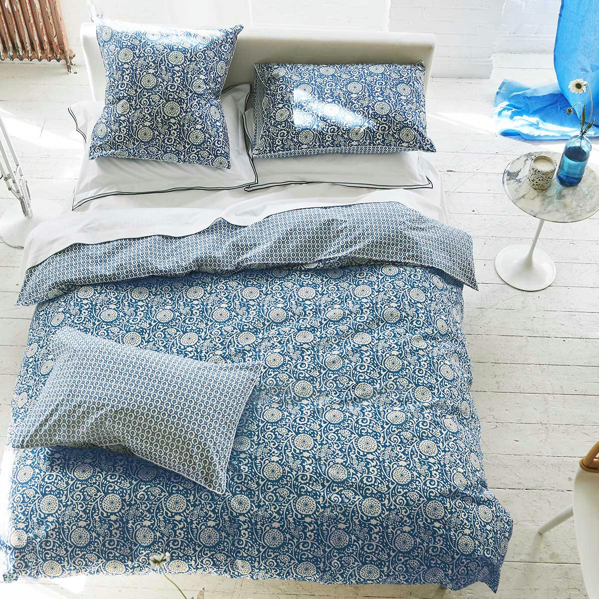 SHAQUI PORCELAIN - Taie d'oreiller imprimée en percale de coton bleu 50x75