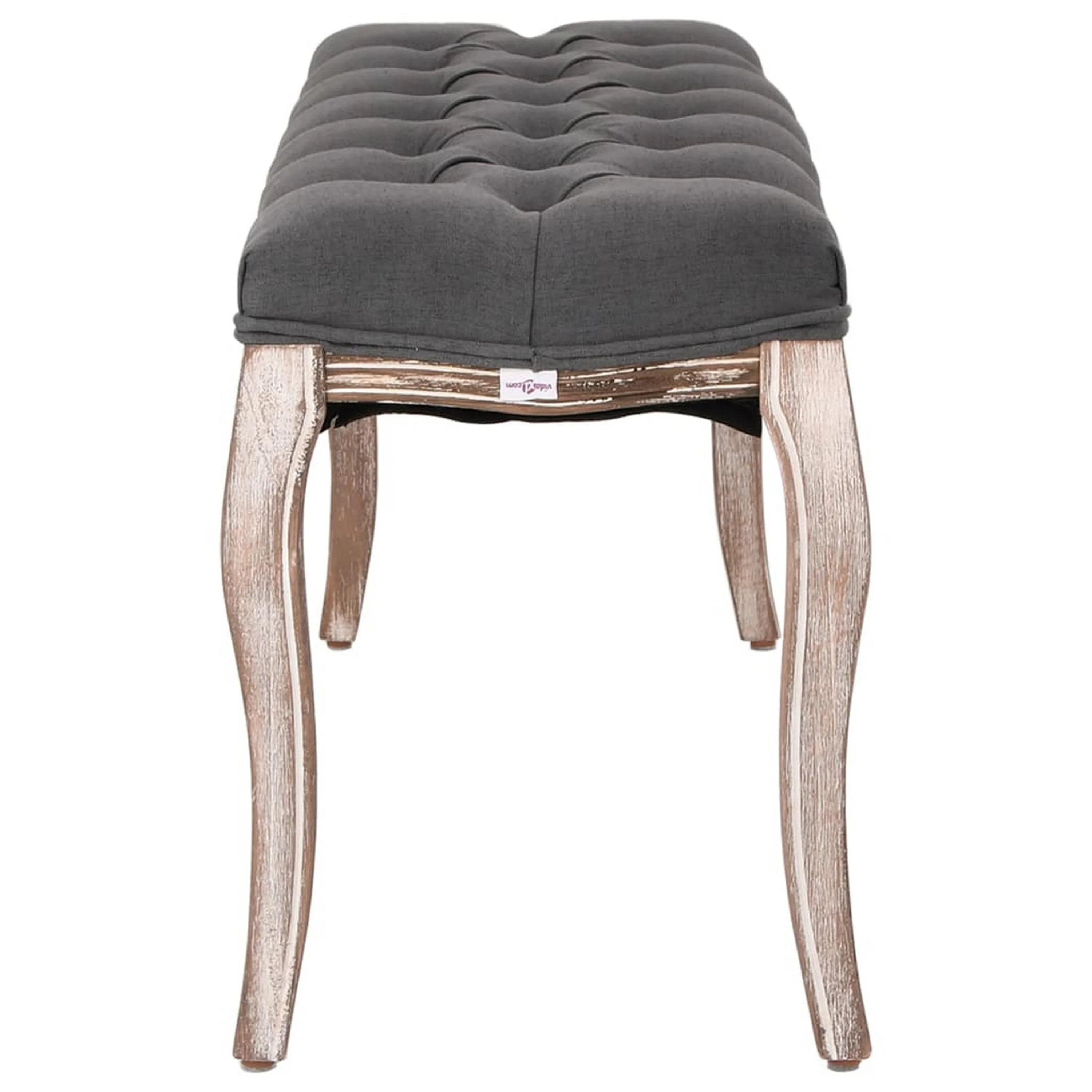 Accent Ottoman Bench, Solid Wood Cabriole Legs Design, Gray Linen