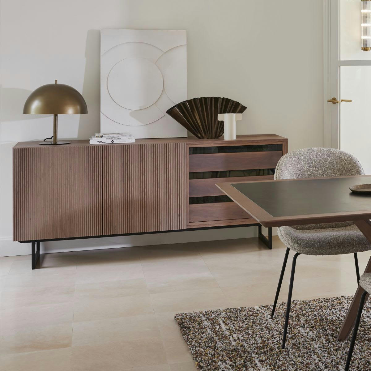 CANNES - Buffet en noyer 2 portes et 3 tiroirs