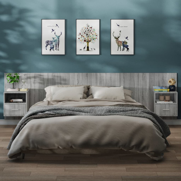 2x Szafka Nocna Stolik Komoda Szara Wisząca Do Sypialni 48,5x32,5x80 cm