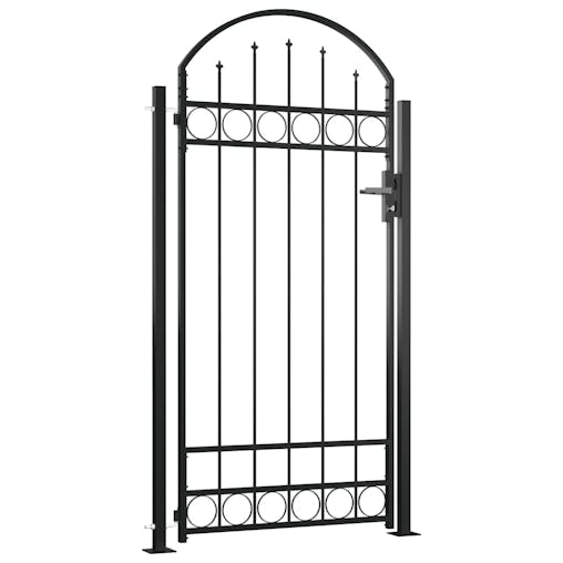 NNEVL Fence Gate with Arched Top and 2 Posts 105x204 cm Black