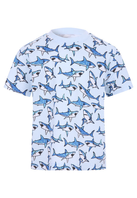 Younger Boys Blue Shark Print T-Shirt