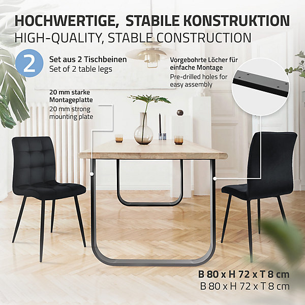 Lot de 2 pieds de table ML-Design forme de O 80x72 cm noir acier revêtu poudre design industriel