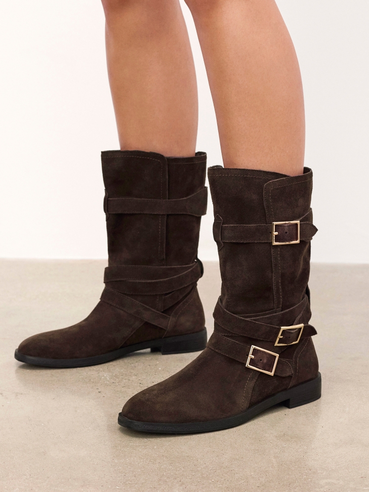High brown biker boots