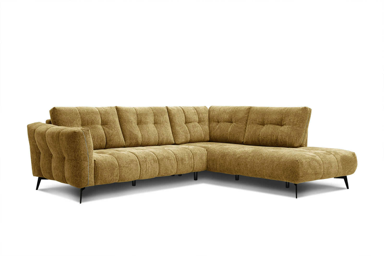 KALMER - Canapé d'angle droit 5 places tissu jaune