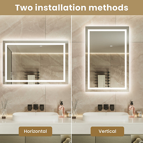 LED Miroir Lumineux Tricolore   Anti-buée 100x60cm Salle de Bain Dimmable,Tactile Miroir de salle de bains LED