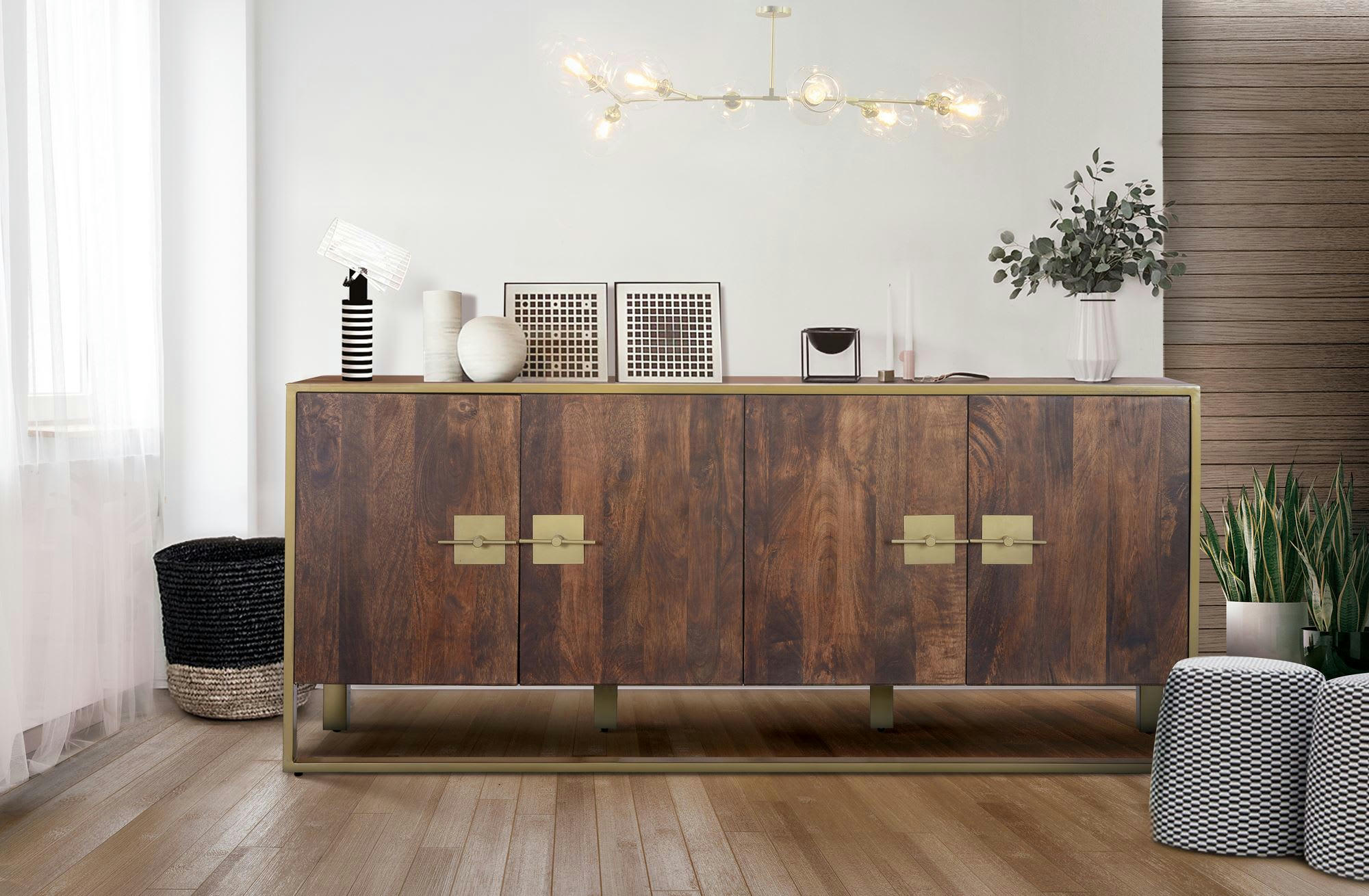 ÓPALO - Buffet en manguier et métal doré