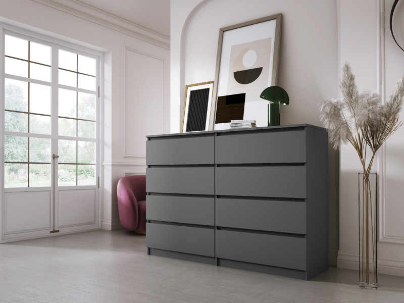 Komoda : 8 szuflad, Antracyt, 138 x 101 x 39 cm