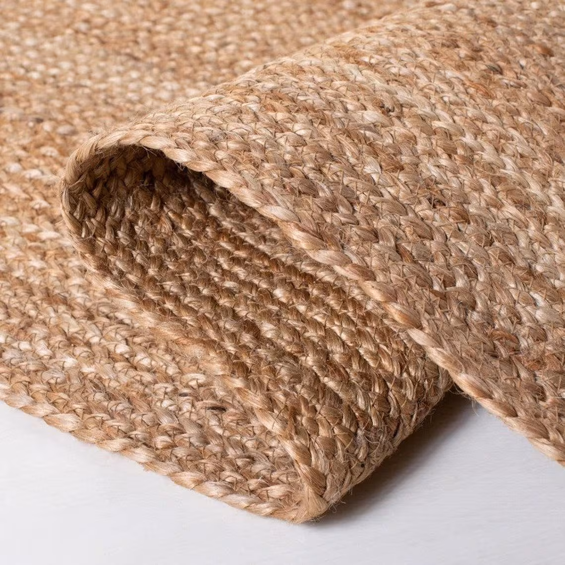 Natural Jute Rug Jute Braided Rug Bohemian Jute Rug Rectangular Jute Rug, Boho Decor Rug, Jute Area Rug, Square Jute rug Custom Size Rug
