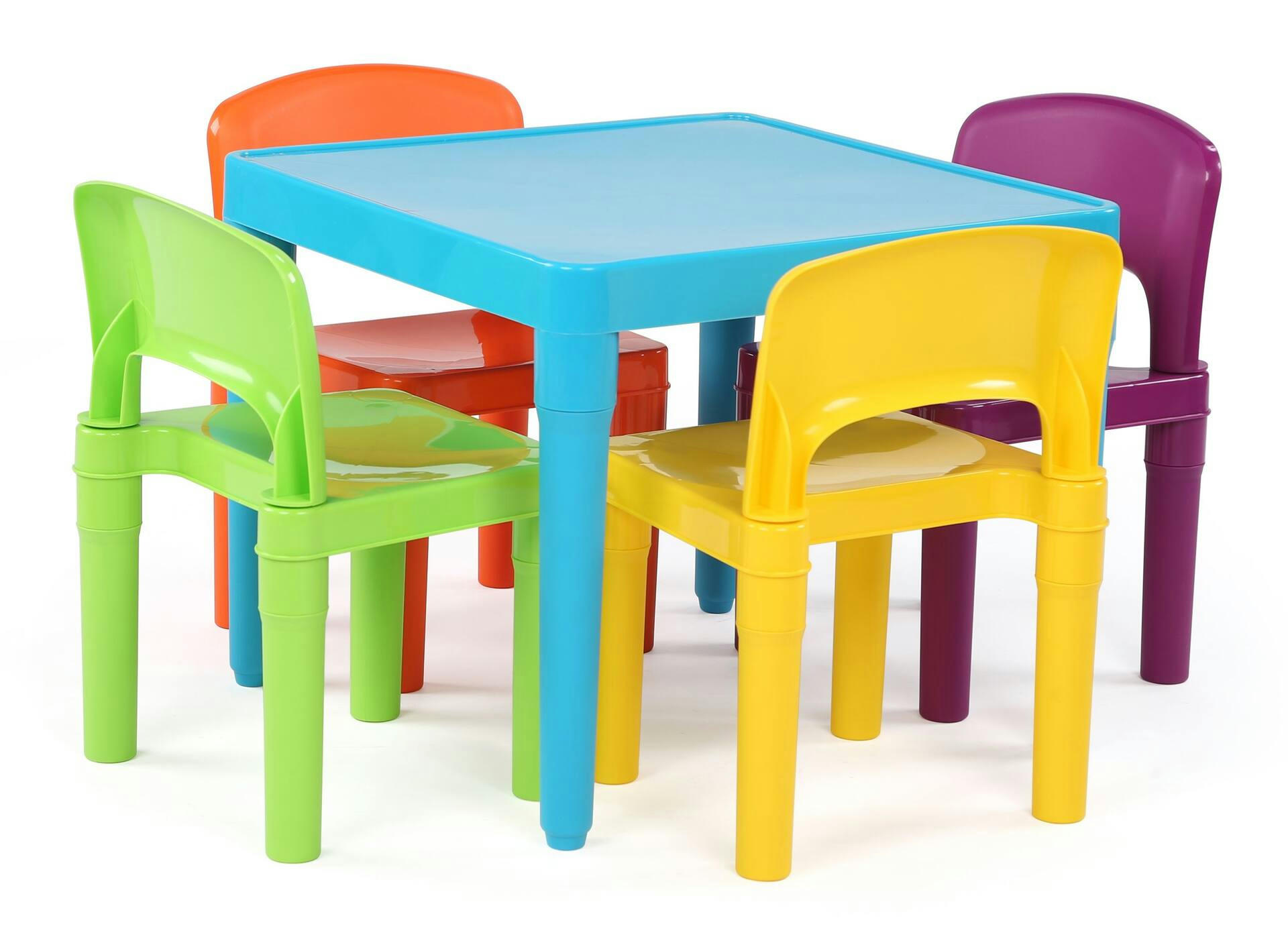 Humble Crew Kids Square Plastic Table & 4 Chairs Set, Multi-Colour, Ages 3+