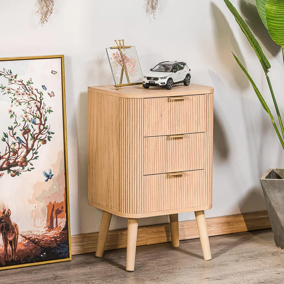 Nachtkastje met 3 laden van natuurlijk hout