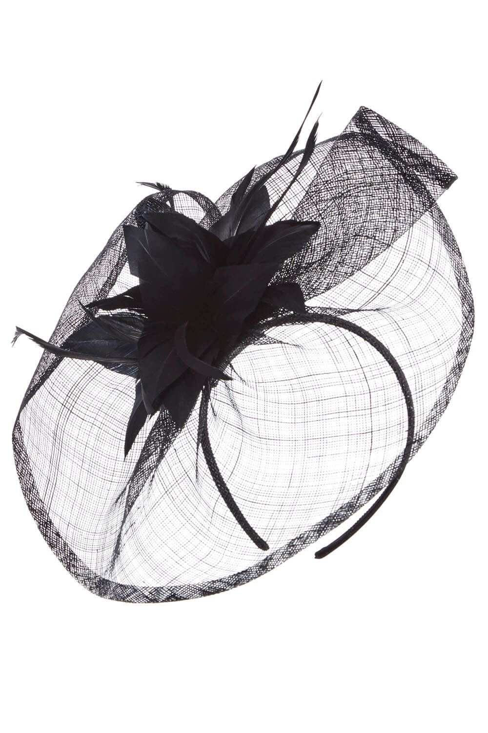 Roman Floral Feather Veil Disc Fascinator