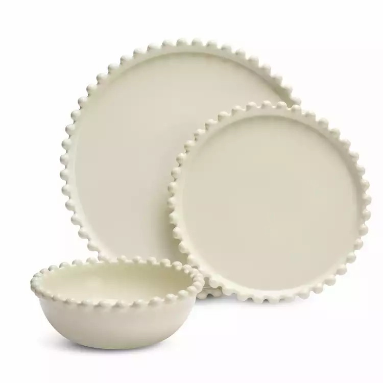 Habitat Bobbin 12 Piece Stoneware Dinner Set - Cream