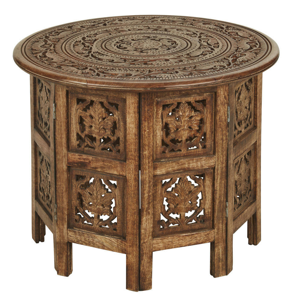 TAZAA - Bout de canapé en bois de manguier gravé marron