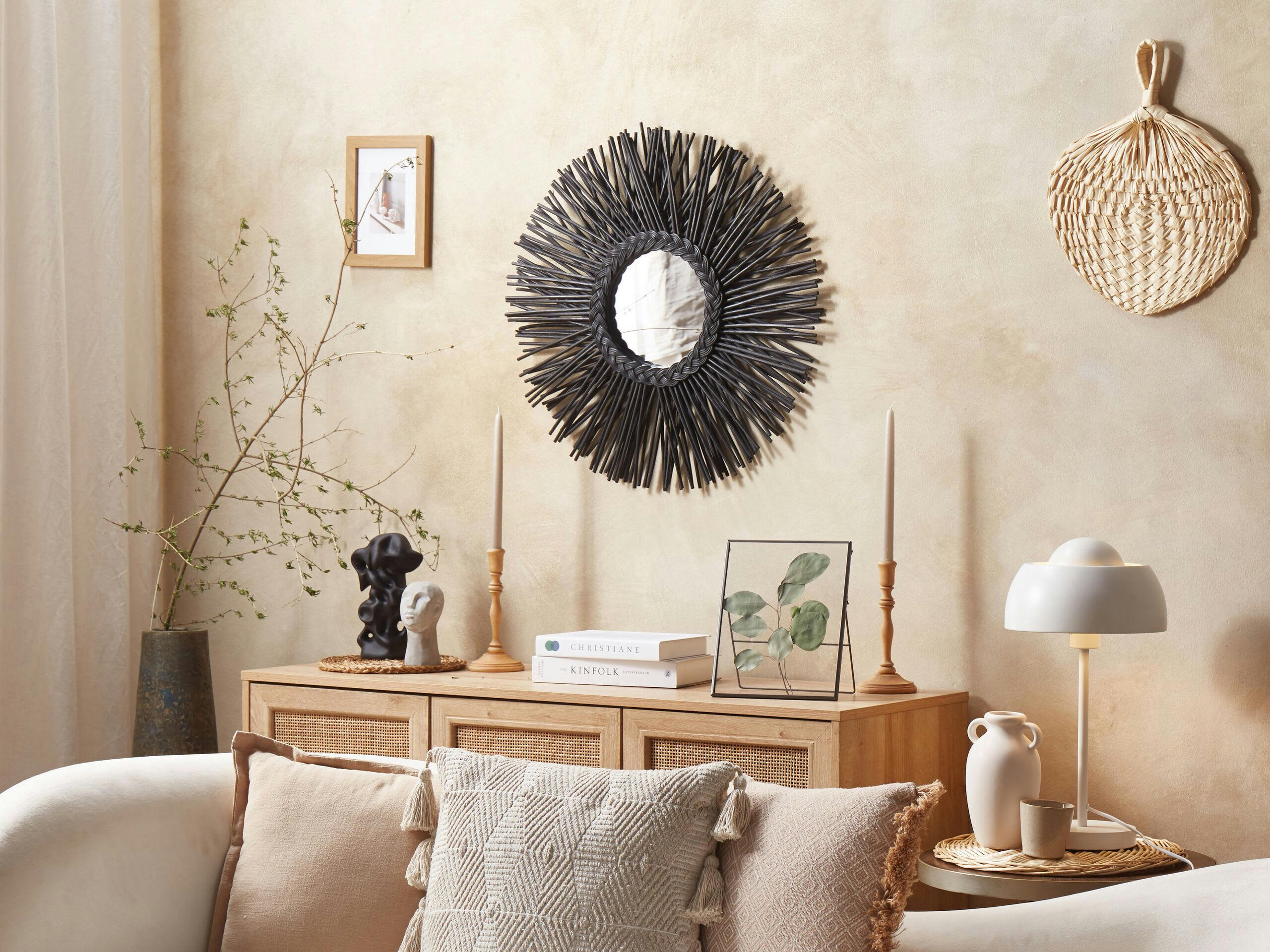 KALASIN - Miroir en rotin noir 60x60